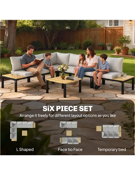 Outsunny Garden Furniture Set, 6 Piece Corner Sofa Set with Loveseat, Coffee Table, Sofa with Integrated Side Table - pic 181484 | FastDaddyshop