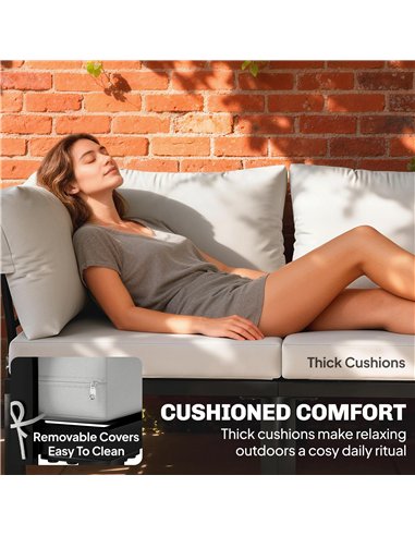 Outsunny Garden Furniture Set, 6 Piece Corner Sofa Set with Loveseat, Coffee Table, Sofa with Integrated Side Table
