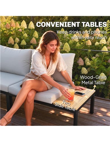 Outsunny Garden Furniture Set, 6 Piece Corner Sofa Set with Loveseat, Coffee Table, Sofa with Integrated Side Table