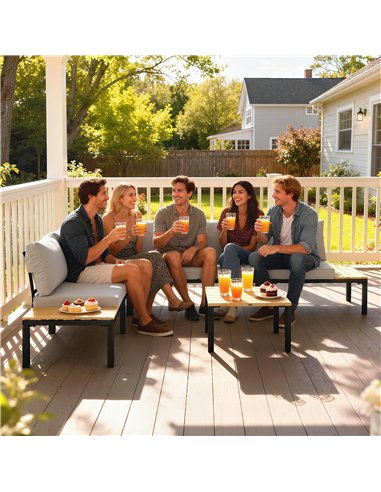 Outsunny Garden Furniture Set, 6 Piece Corner Sofa Set with Loveseat, Coffee Table, Sofa with Integrated Side Table