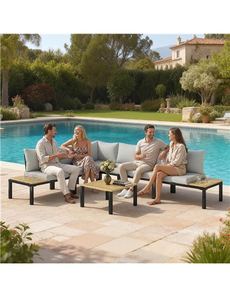 Outsunny Garden Furniture Set, 6 Piece Corner Sofa Set with Loveseat, Coffee Table, Sofa with Integrated Side Table - pic 181489 | FastDaddyshop