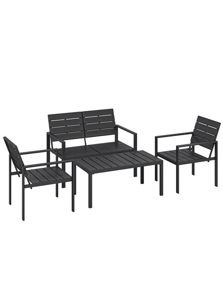 Outsunny 4 Piece Garden Furniture Set, Outdoor Sofa Set with HDPE Slatted Loveseat Armchairs Coffee Table Metal Frame, Black - pic 181490 | FastDaddyshop