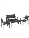 Outsunny 4 Piece Garden Furniture Set, Outdoor Sofa Set with HDPE Slatted Loveseat Armchairs Coffee Table Metal Frame, Black