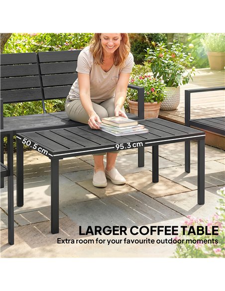 Outsunny 4 Piece Garden Furniture Set, Outdoor Sofa Set with HDPE Slatted Loveseat Armchairs Coffee Table Metal Frame, Black - pic 181494 | FastDaddyshop