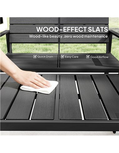 Outsunny 4 Piece Garden Furniture Set, Outdoor Sofa Set with HDPE Slatted Loveseat Armchairs Coffee Table Metal Frame, Black