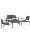 Outsunny 4 Piece Garden Furniture Set, Outdoor Sofa Set with HDPE Slatted Loveseat Armchairs Coffee Table Metal Frame, Dark Grey