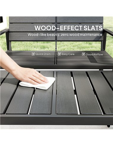 Outsunny 4 Piece Garden Furniture Set, Outdoor Sofa Set with HDPE Slatted Loveseat Armchairs Coffee Table Metal Frame, Dark Grey