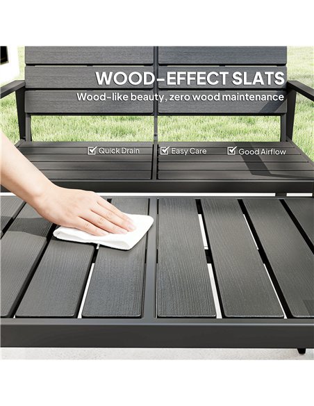 Outsunny 4 Piece Garden Furniture Set, Outdoor Sofa Set with HDPE Slatted Loveseat Armchairs Coffee Table Metal Frame, Dark Grey - pic 181504 | FastDaddyshop