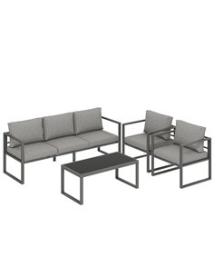 Outsunny 4 Piece Outdoor Garden Furniture Set, Patio Furniture with 3-Seater Sofa, Armchairs and Coffee Table