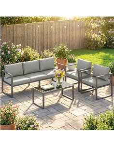Outsunny 4 Piece Outdoor Garden Furniture Set, Patio Furniture with 3-Seater Sofa, Armchairs and Coffee Table 2