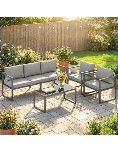 Outsunny 4 Piece Outdoor Garden Furniture Set, Patio Furniture with 3-Seater Sofa, Armchairs and Coffee Table