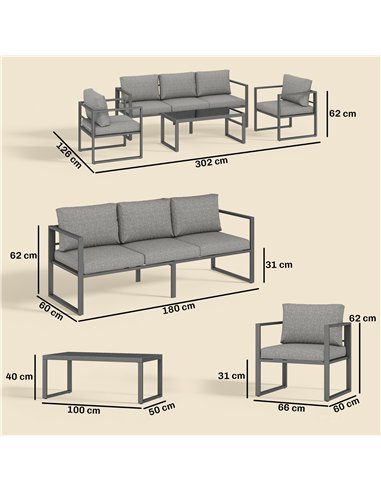 Outsunny 4 Piece Outdoor Garden Furniture Set, Patio Furniture with 3-Seater Sofa, Armchairs and Coffee Table