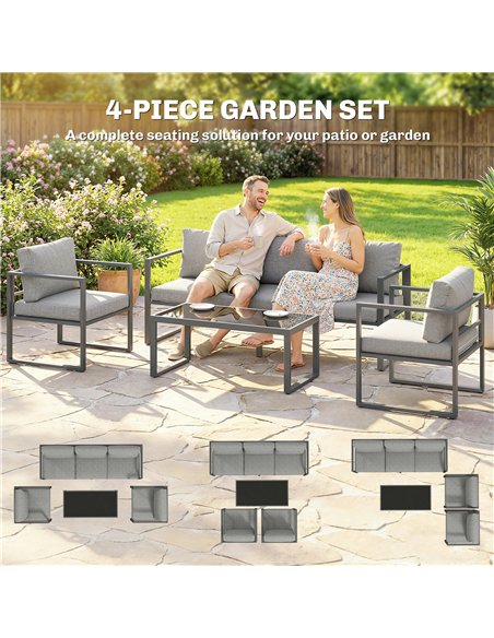 Outsunny 4 Piece Outdoor Garden Furniture Set, Patio Furniture with 3-Seater Sofa, Armchairs and Coffee Table - pic 181511 | FastDaddyshop