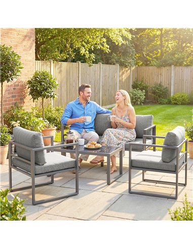 Outsunny 4 Piece Outdoor Garden Furniture Set, Patio Furniture with 3-Seater Sofa, Armchairs and Coffee Table