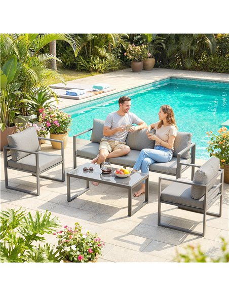 Outsunny 4 Piece Outdoor Garden Furniture Set, Patio Furniture with 3-Seater Sofa, Armchairs and Coffee Table - pic 181516 | FastDaddyshop