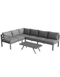 Outsunny 3 Pieces Garden Furniture Set, Aluminium Corner Lounge Set with Adjustable Backrest, Grey