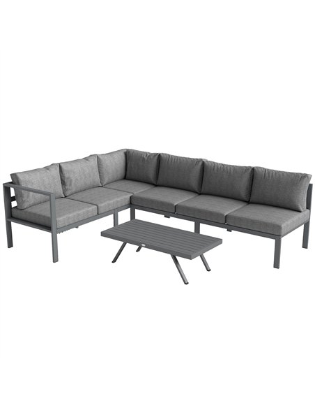 Outsunny 3 Pieces Garden Furniture Set, Aluminium Corner Lounge Set with Adjustable Backrest, Grey - pic 181517 | FastDaddyshop