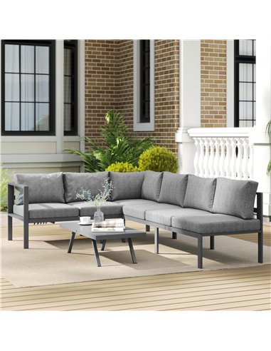 Outsunny 3 Pieces Garden Furniture Set, Aluminium Corner Lounge Set with Adjustable Backrest, Grey