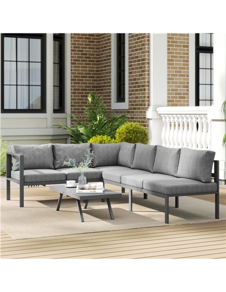 Outsunny 3 Pieces Garden Furniture Set, Aluminium Corner Lounge Set with Adjustable Backrest, Grey - pic 181518 | FastDaddyshop