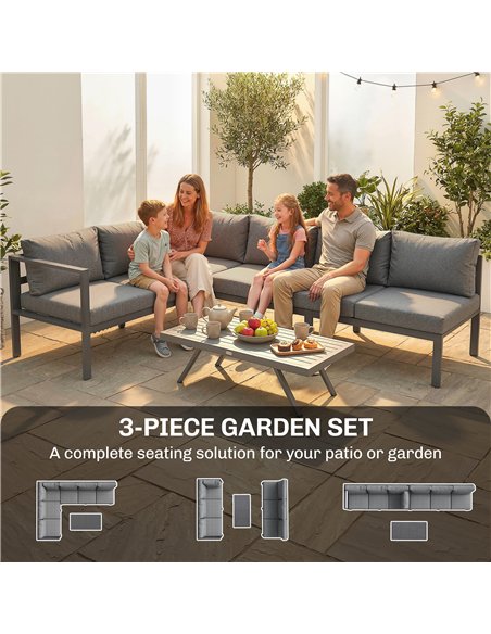 Outsunny 3 Pieces Garden Furniture Set, Aluminium Corner Lounge Set with Adjustable Backrest, Grey - pic 181520 | FastDaddyshop