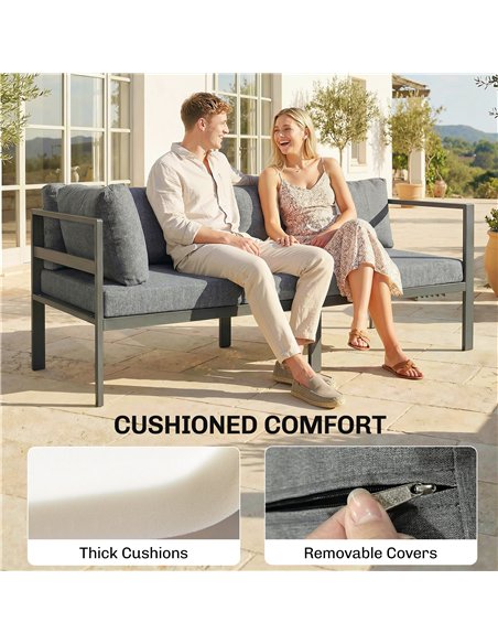 Outsunny 3 Pieces Garden Furniture Set, Aluminium Corner Lounge Set with Adjustable Backrest, Grey - pic 181522 | FastDaddyshop