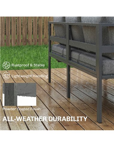 Outsunny 3 Pieces Garden Furniture Set, Aluminium Corner Lounge Set with Adjustable Backrest, Grey