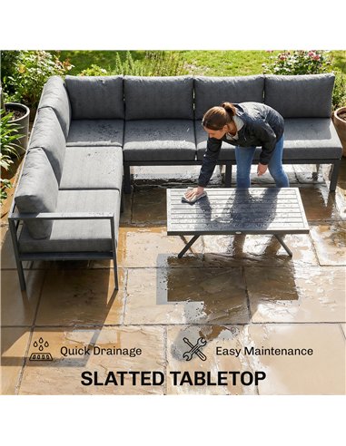 Outsunny 3 Pieces Garden Furniture Set, Aluminium Corner Lounge Set with Adjustable Backrest, Grey