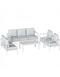 Outsunny 5 Pieces Aluminium Garden Furniture Set with Olefin Cushions, Extra Deep Outdoor Garden Sofa Set, White
