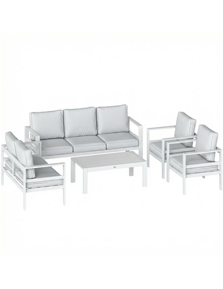 Outsunny 5 Pieces Aluminium Garden Furniture Set with Olefin Cushions, Extra Deep Outdoor Garden Sofa Set, White - pic 181526 | FastDaddyshop