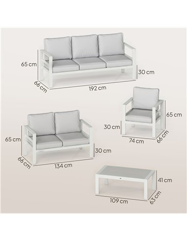 Outsunny 5 Pieces Aluminium Garden Furniture Set with Olefin Cushions, Extra Deep Outdoor Garden Sofa Set, White