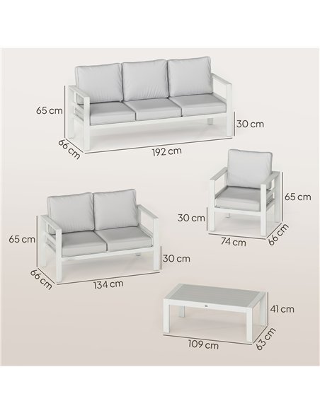 Outsunny 5 Pieces Aluminium Garden Furniture Set with Olefin Cushions, Extra Deep Outdoor Garden Sofa Set, White - pic 181528 | FastDaddyshop