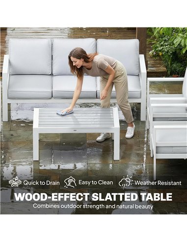 Outsunny 5 Pieces Aluminium Garden Furniture Set with Olefin Cushions, Extra Deep Outdoor Garden Sofa Set, White