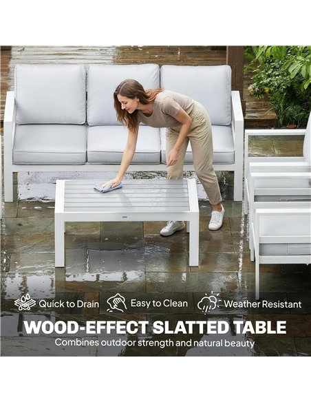 Outsunny 5 Pieces Aluminium Garden Furniture Set with Olefin Cushions, Extra Deep Outdoor Garden Sofa Set, White - pic 181532 | FastDaddyshop