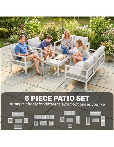 Outsunny 5 Pieces Aluminium Garden Furniture Set with Olefin Cushions, Extra Deep Outdoor Garden Sofa Set, White