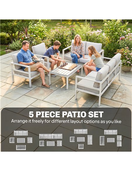 Outsunny 5 Pieces Aluminium Garden Furniture Set with Olefin Cushions, Extra Deep Outdoor Garden Sofa Set, White - pic 181534 | FastDaddyshop