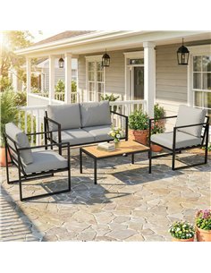 Outsunny Outdoor Garden Furniture Set, 4 Piece Patio Furniture with Slatted Table, Indoor Outdoor Balcony Patio Conservatory Set 2