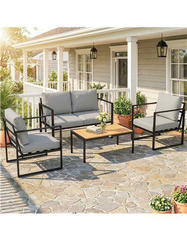 Outsunny Outdoor Garden Furniture Set, 4 Piece Patio Furniture with Slatted Table, Indoor Outdoor Balcony Patio Conservatory Set