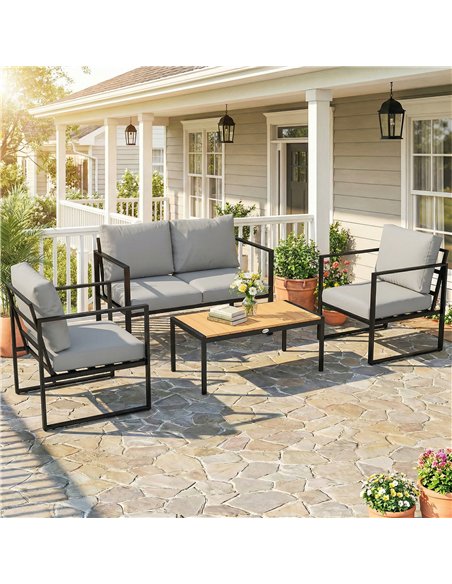 Outsunny Outdoor Garden Furniture Set, 4 Piece Patio Furniture with Slatted Table, Indoor Outdoor Balcony Patio Conservatory Set - pic 181536 | FastDaddyshop
