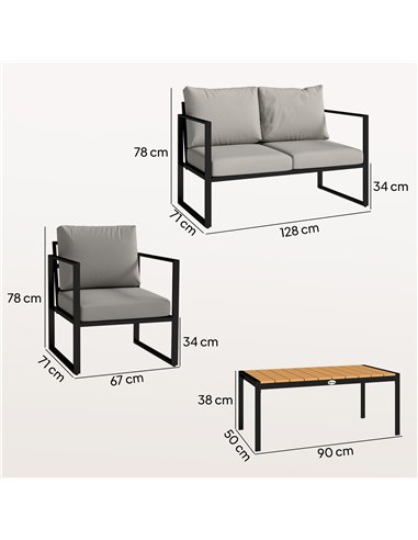 Outsunny Outdoor Garden Furniture Set, 4 Piece Patio Furniture with Slatted Table, Indoor Outdoor Balcony Patio Conservatory Set