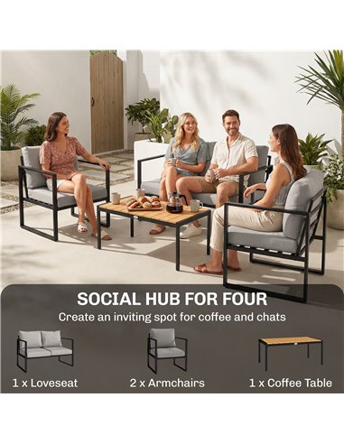 Outsunny Outdoor Garden Furniture Set, 4 Piece Patio Furniture with Slatted Table, Indoor Outdoor Balcony Patio Conservatory Set