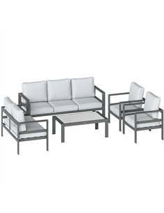 Outsunny 5 Pieces Aluminium Garden Furniture Set with Olefin Cushions, Extra Deep Outdoor Garden Sofa Set, Dark Grey