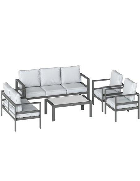 Outsunny 5 Pieces Aluminium Garden Furniture Set with Olefin Cushions, Extra Deep Outdoor Garden Sofa Set, Dark Grey - pic 181544 | FastDaddyshop