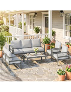 Outsunny 5 Pieces Aluminium Garden Furniture Set with Olefin Cushions, Extra Deep Outdoor Garden Sofa Set, Dark Grey 2