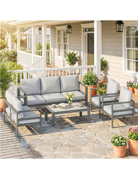 Outsunny 5 Pieces Aluminium Garden Furniture Set with Olefin Cushions, Extra Deep Outdoor Garden Sofa Set, Dark Grey - pic 181545 | FastDaddyshop