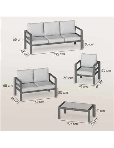 Outsunny 5 Pieces Aluminium Garden Furniture Set with Olefin Cushions, Extra Deep Outdoor Garden Sofa Set, Dark Grey