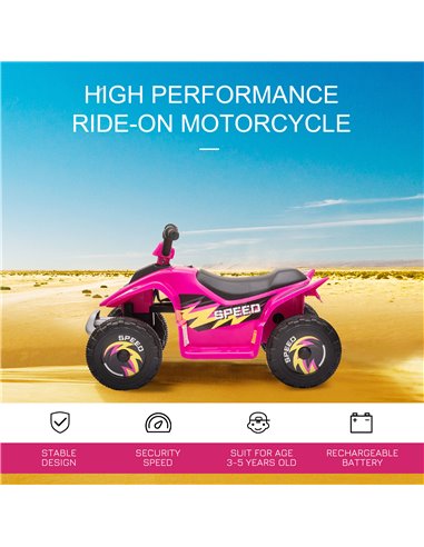 HOMCOM 3+ Kids 6V Electric Ride on Car ATV Toy, Quad Bike with Forward Reverse, Pink