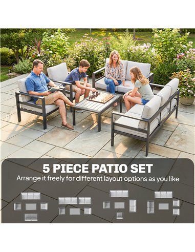 Outsunny 5 Pieces Aluminium Garden Furniture Set with Olefin Cushions, Extra Deep Outdoor Garden Sofa Set, Dark Grey