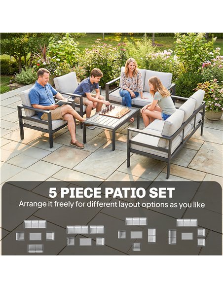 Outsunny 5 Pieces Aluminium Garden Furniture Set with Olefin Cushions, Extra Deep Outdoor Garden Sofa Set, Dark Grey - pic 181552 | FastDaddyshop