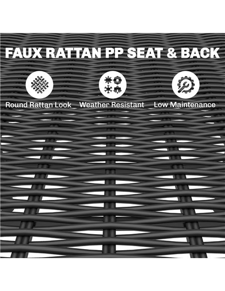 Outsunny Garden Dining Set for 6, Faux Wood Metal Outdoor Table and Stackable Chairs with Plastic Rattan Effect Seat, Black - pic 181558 | FastDaddyshop