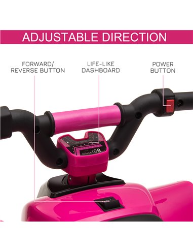 HOMCOM 3+ Kids 6V Electric Ride on Car ATV Toy, Quad Bike with Forward Reverse, Pink